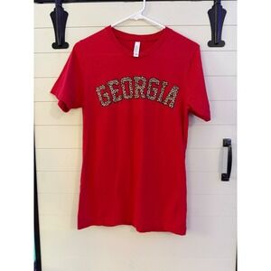 Bella+Canvas Georgia T-Shirt Women Small Red Excellent Leopard Print Graphic Tee